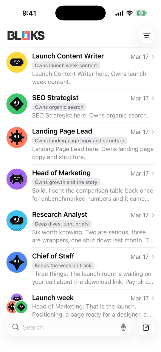 The iPhone app listing the agents from the computer