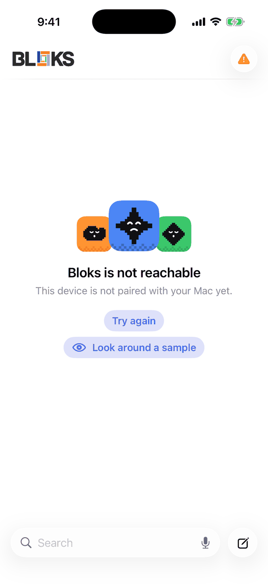 The iPhone app showing Bloks is not reachable: this device is not paired with your Mac yet